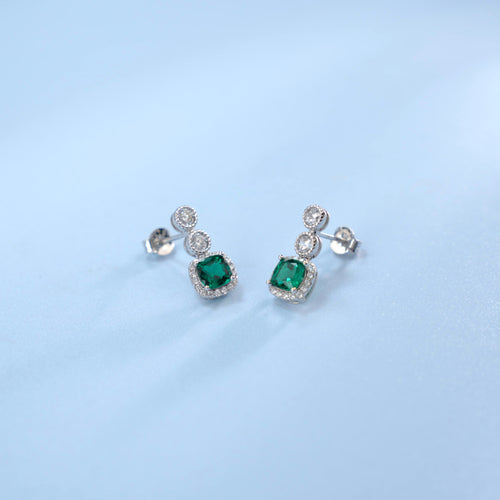 Elegant & Sophisticated Hand-Set Lab‑Grown Emerald Earrings 1.2ct HE002