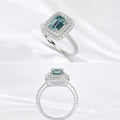 Minimalist Luxury Ocean‑Blue Moissanite Ring, Emerald‑Cut. HR036