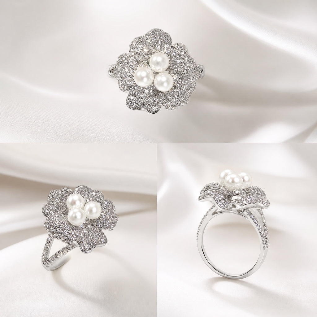 Premium Pearl Ring,228pcs Zirconia + 3pcs Pearl. HR043