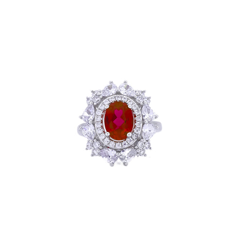 Brilliant Sparkle Red Moissanite Ring, Oval‑Cut. HR038