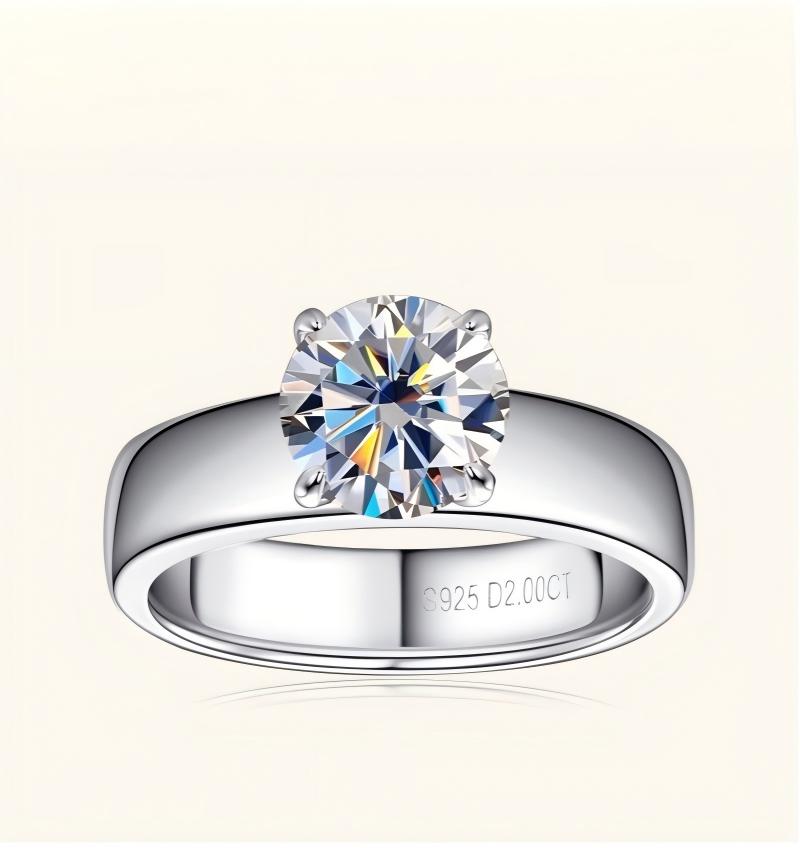 Elegant Premium Moissanite Ring, Wide Band, 2CT HR056