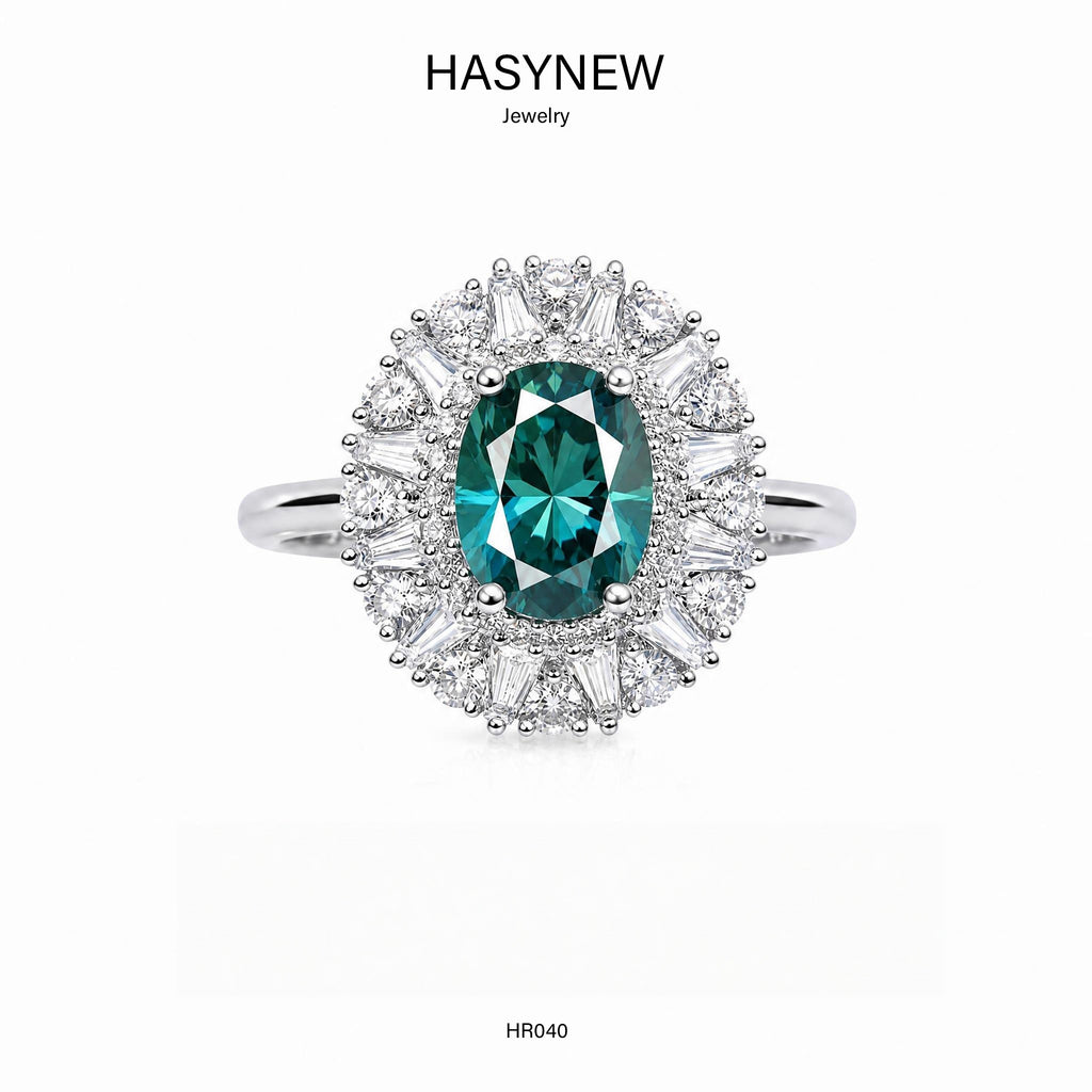Premium Swiss‑Blue Topaz Moissanite Oval‑cut. HR040