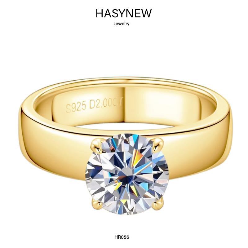Elegant Premium Moissanite Ring, Wide Band, 2CT HR056