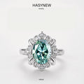 Elegant & Sophisticated Green Moissanite Ring, Oval‑cut. HR030